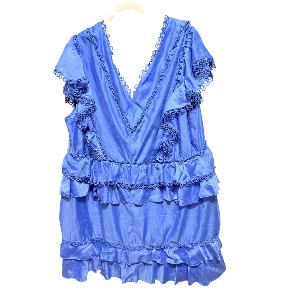 ASOS Design Blue Ruffle Ric Rac Trim Tiered Mini Dress Plus Size US 24 - Picture 2 of 11